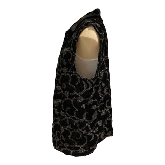 ALLISON DALEY Vest Size 18W Black Velvet with Raised Silver Flowers Curvy - Picture 6 of 13